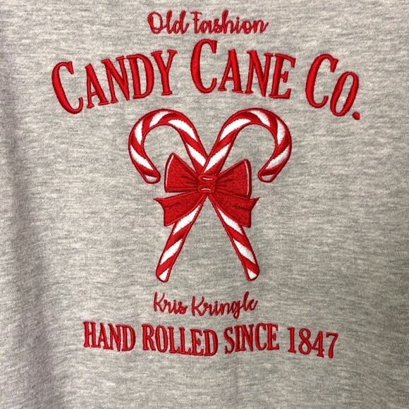 State Of Mine Wms S Candy Cane Embroidered Gray Sweatshirt Christmas Holiday - Picture 4 of 6